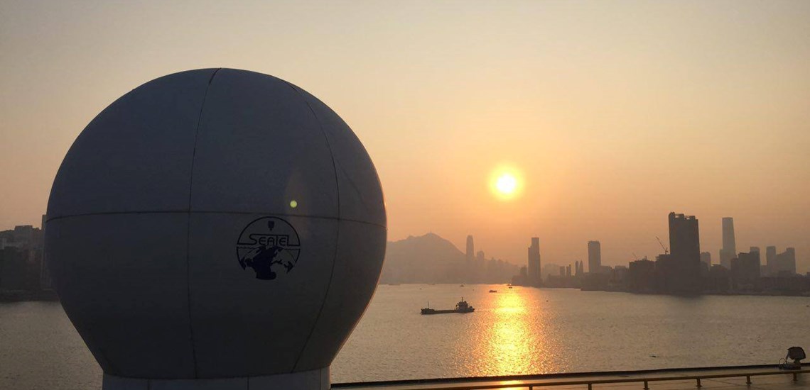 Sunset Hong Kong harbour Cruise Ship